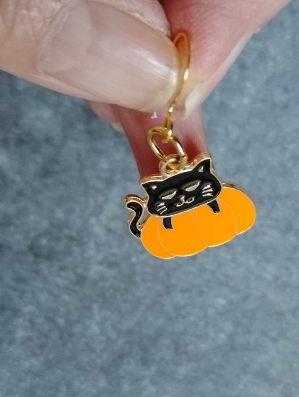 Hand Crafted Black Cat on Orange Pumpkin Earrings - Picture 5 of 5